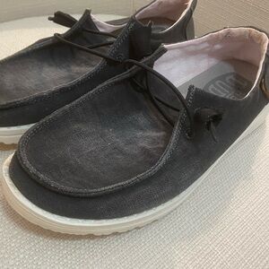 Hey Dude grey Canvas Slip-On Loafers with Elastic Lacing